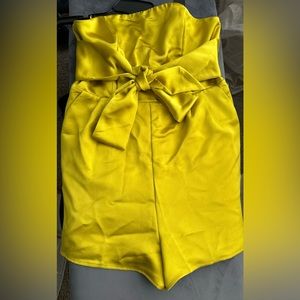 Satin strapless tie-waist romper-Antique Moss (color) NWT